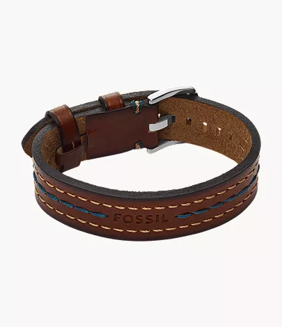 Everett Topstitch Brown Leather Strap Bracelet