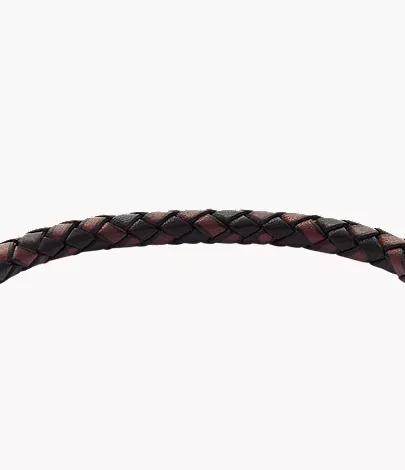 Machine Knurled Texture Leather and Stainless Steel Station Bracelet - Image 4